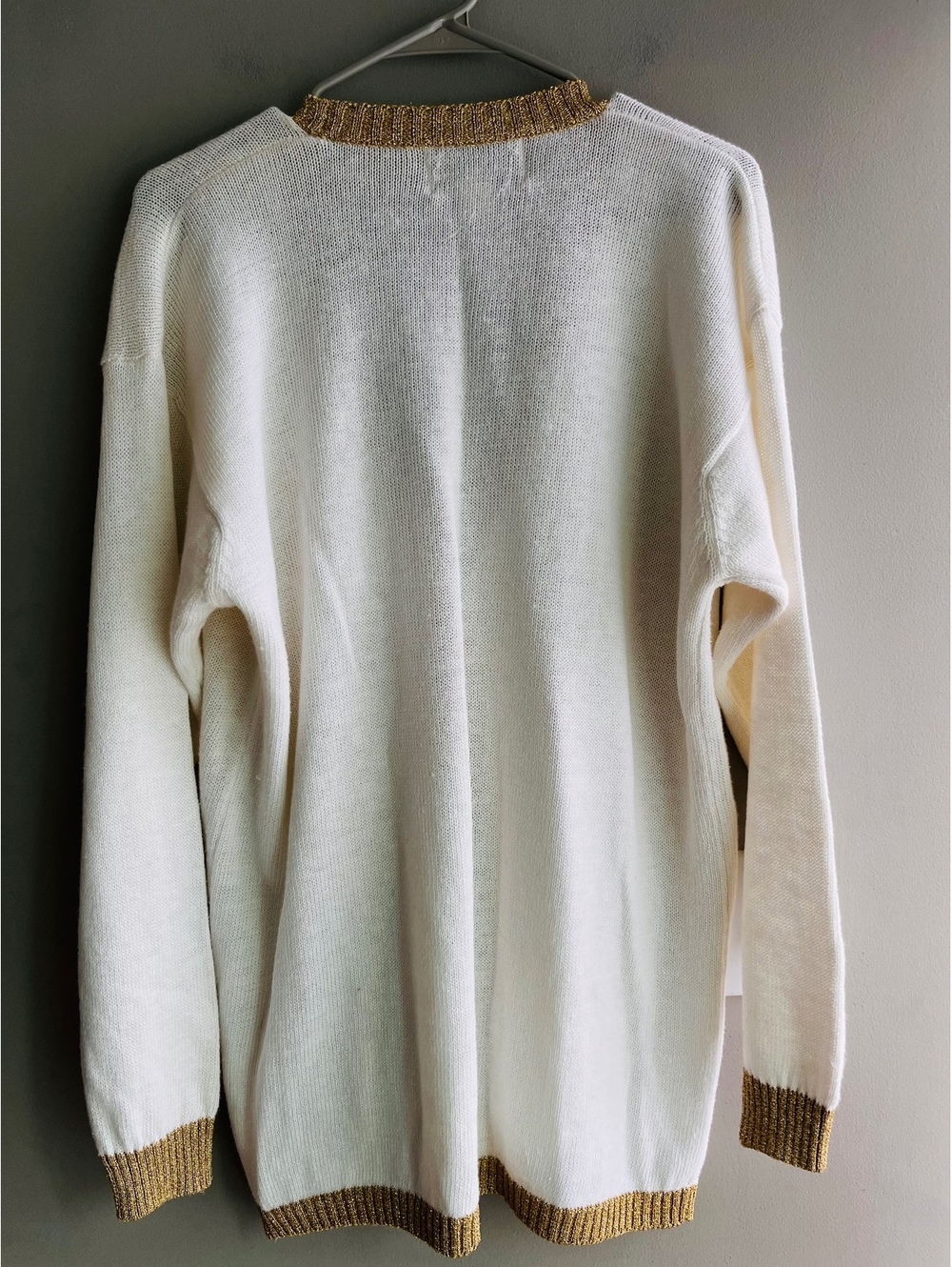 VTG Clyde Cream & Gold Knit Varsity Crest Cardigan Sweater Preppy Old Money - Picture 9 of 10